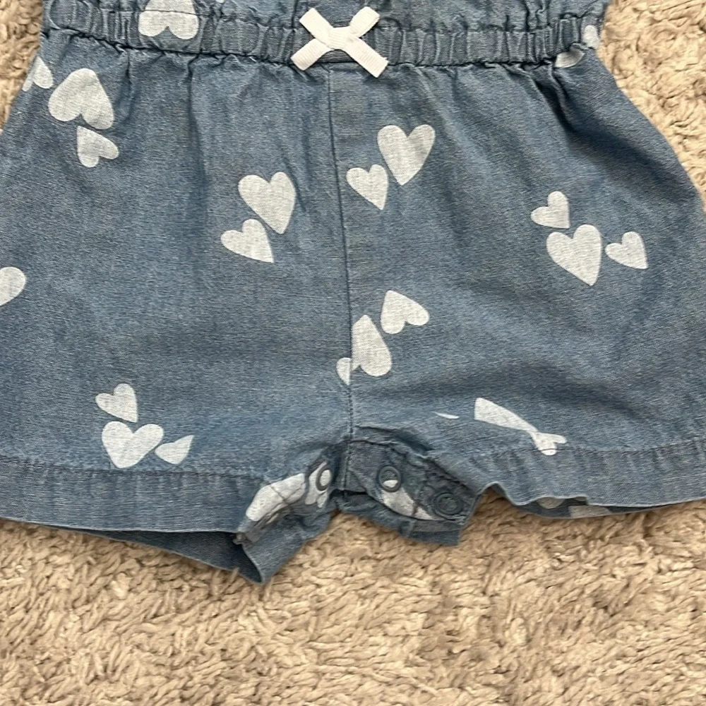 Carters lightweight chambray romper SZ 18mos. Heart imprints. Snap crotch